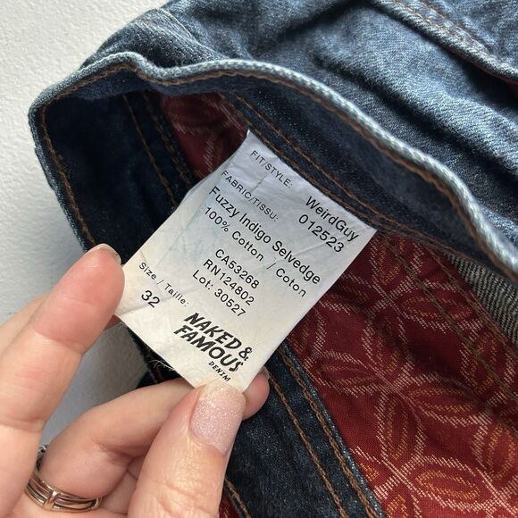 Naked And Famous Mens Weird Guy Jeans 32x26 Fuzzy Indigo Selvedge Button Fly - Picture 8 of 14